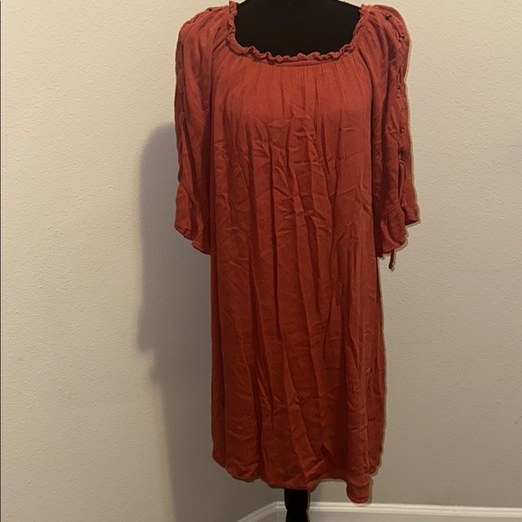 NAIF Orange Casual Sundress with Puff Sleeves - Picture 1 of 3